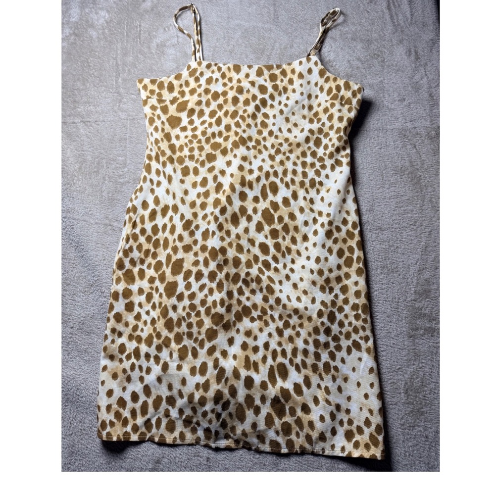 Forever 21 Women Animal Print Mini Dress Tan White Cheetah Small Indie Sleeze